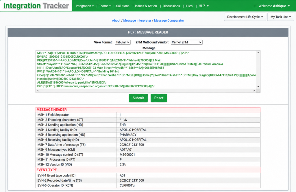 FSI Tracker - HL7 Reader